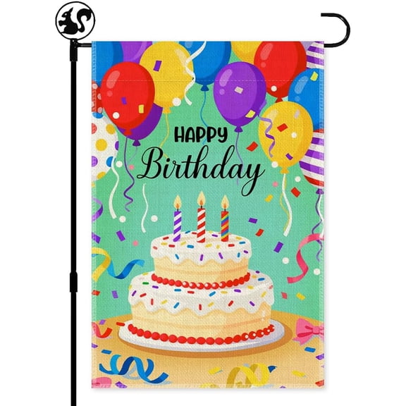 Happy Birthday Welcome Garden Flag, Double Sided Farmhouse Outdoor Lawn Decor Yard Flags Gifts, Funny Spring Summer Cake Banner Gifts, Birthday Party Decorations, Birth Celebration Flags