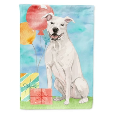 Happy Birthday White Staffordshire Bull Terrier Garden Flag