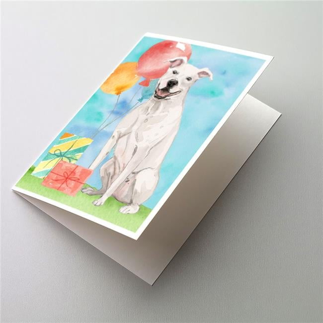 Happy Birthday White Staffordshire Bull Terrier Greeting Cards & Envelopes - Pack of 8