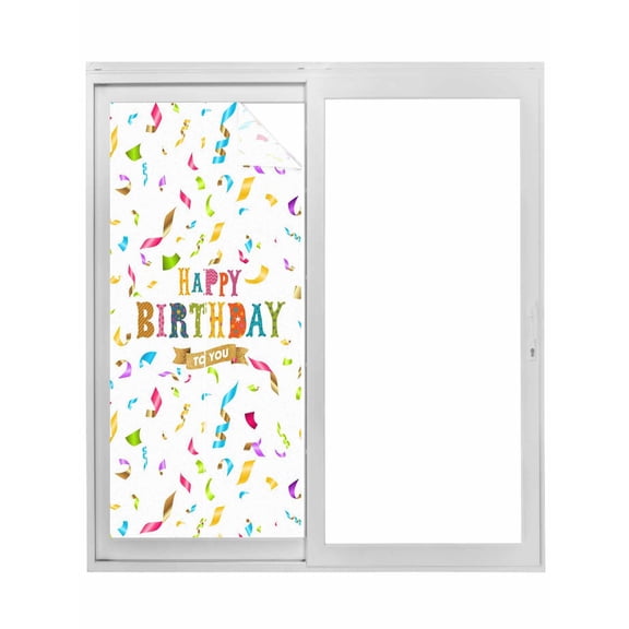 Happy Birthday Window Privacy Film, Colorful Words Static Cling UV Sun Blocking Tint Film Heat Control Windows Films for Bedroom Bathroom, Window Stickers 17.7"x39.3"
