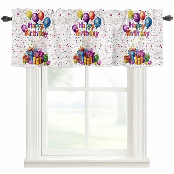 Happy Birthday Window Valance Curtain Colorful Balloons Rod Pocket Short Curtain for Living Room, Bedroom & Kitchen Window Decor 42x18in