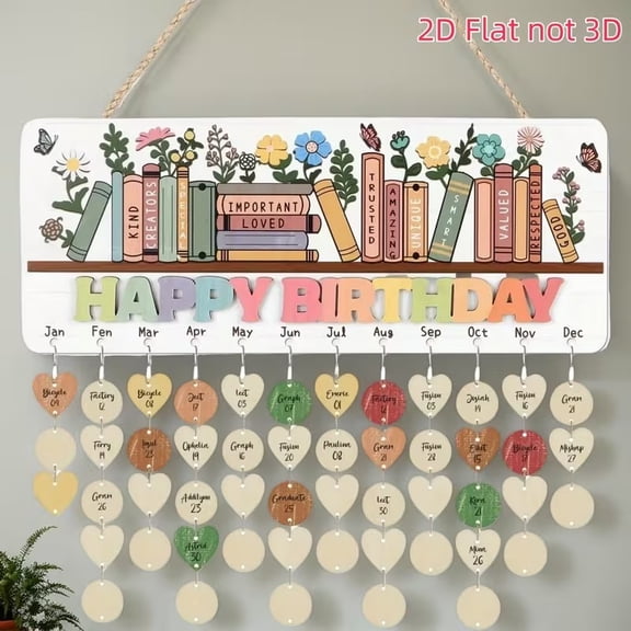 Happy Birthday Wooden Reminder Calendar Board - 2D Flat Printed Commemorative Plaque for Birth Date Tracking & Bedroom Decoration
