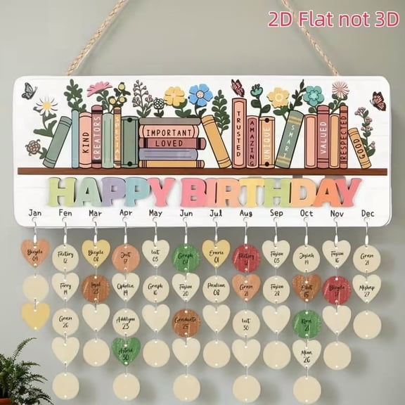 Happy Birthday Wooden Reminder Calendar Board - 2D Flat Printed Plaque for Birth Date Tracking & Home Decor