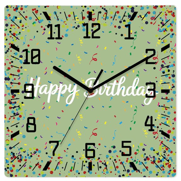 Happy Birthday Wooden Wall Clock Silent Non Ticking, Sage Green Modern Abstract Art Square Wall Clocks Battery Operated, Decor Clock for Home Office, Living Room, Kitchen, 12 Inch