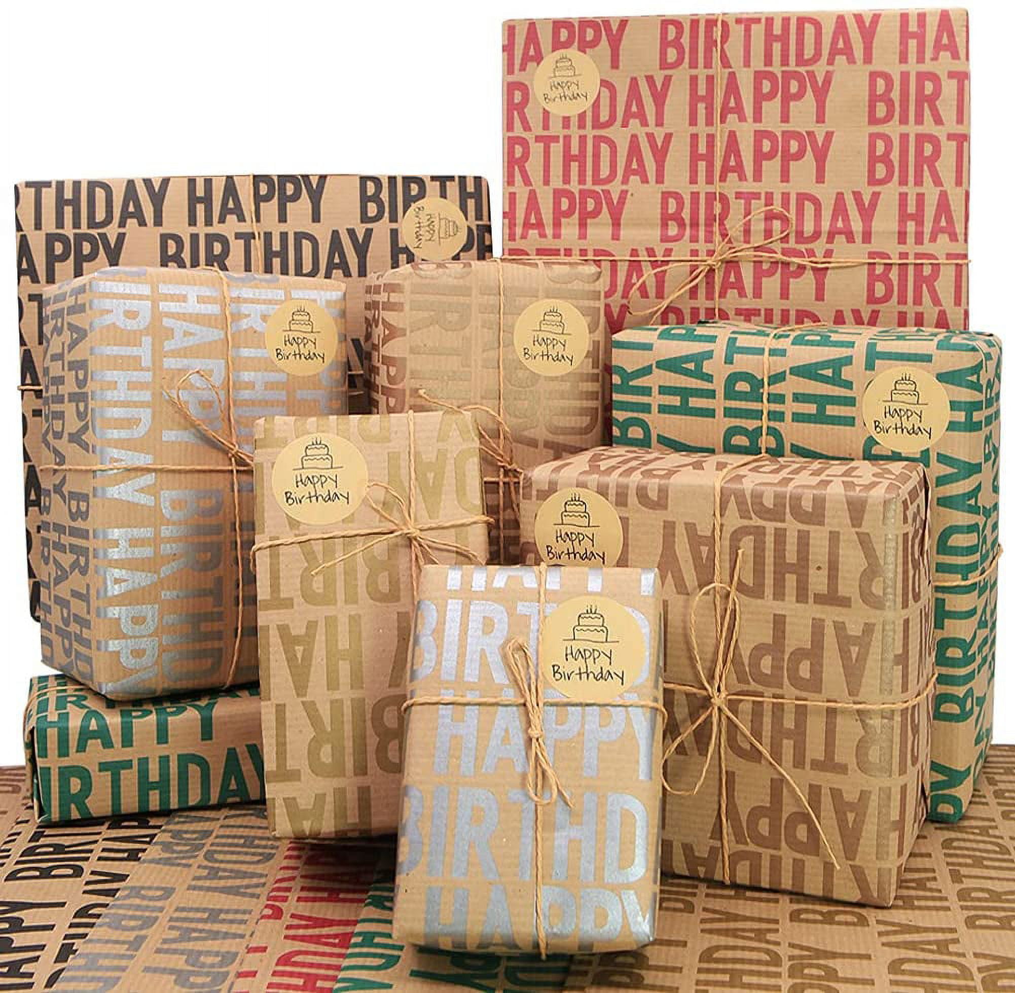  Happy Birthday Green Wrapping Paper For Men Women Boys Girls  Kids,Gift Wrap, 20 x 28 inches per sheet (6 sheets: 23 sq. ft. ttl.) Brown  KRecycled raft Folded Paper for Baby