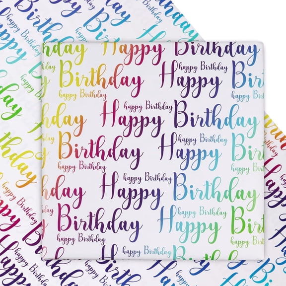 Happy Birthday Wrapping Paper, Gradient Bright Color, 7 Sheets Folded Flat 20x28 inches per Sheet for Occasion