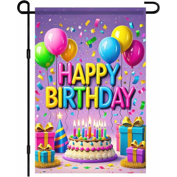 Happy Birthday Yard Flag 12x18 Double Sided Cake Birthday Party Balloon Cake Outdoor Garden Flag Celebration Banner Décor Decorations for Outdoor Party Decorations Supplies Lawn Sign