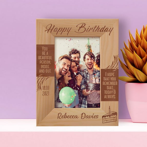 Happy Birthday You Are A Beautiful Person Personalized Wooden Frame 4" x 6" Brown (Vertical)