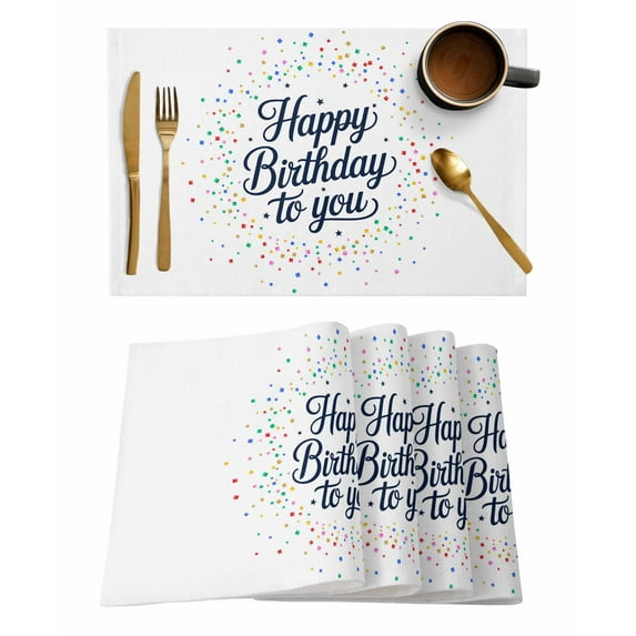 Happy Birthday to You Placemats Set of 12 Art Ribbon Celebration Heat Insulation Washable Place Mats, Rustic Non-Slip Table Mats for Dining Table Party Kitchen Decor,13x19 Inch