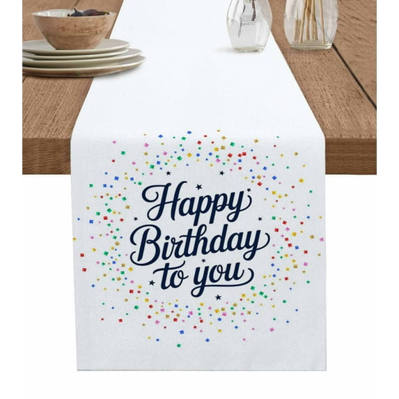 Happy Birthday to You Table Runner Polka Dots Colorful Tablerunners 13 x 70 Inch, Table Decorations Tabletop Scarf for Summer Gathering Holiday Farmhouse Kitchen Dining Decor