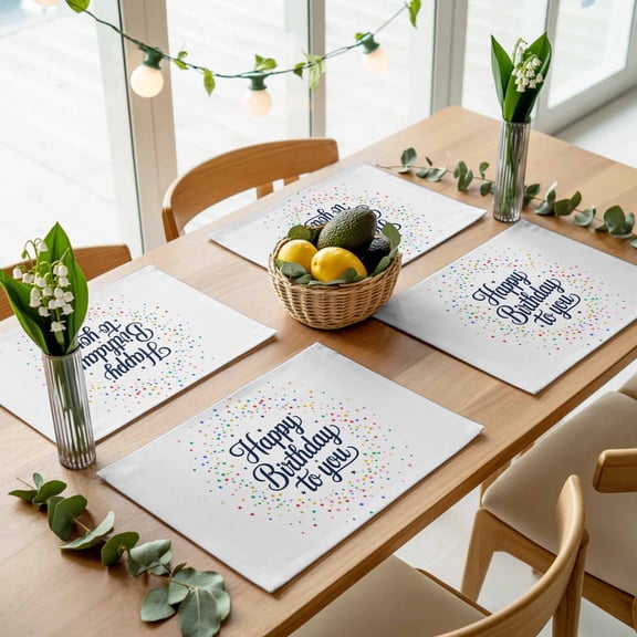 Happy Birthday to You Words Placemats Set of 4,Wipeable Washable Table Mats for Dining Tables, Classic Geometric Art Place Mats for Kitchen Event Party Tabletop Decor