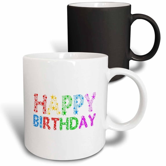 Happy Birthday colorful text. Letters made of stars. Funny greeting 11oz Magic Transforming Mug mug-298142-3