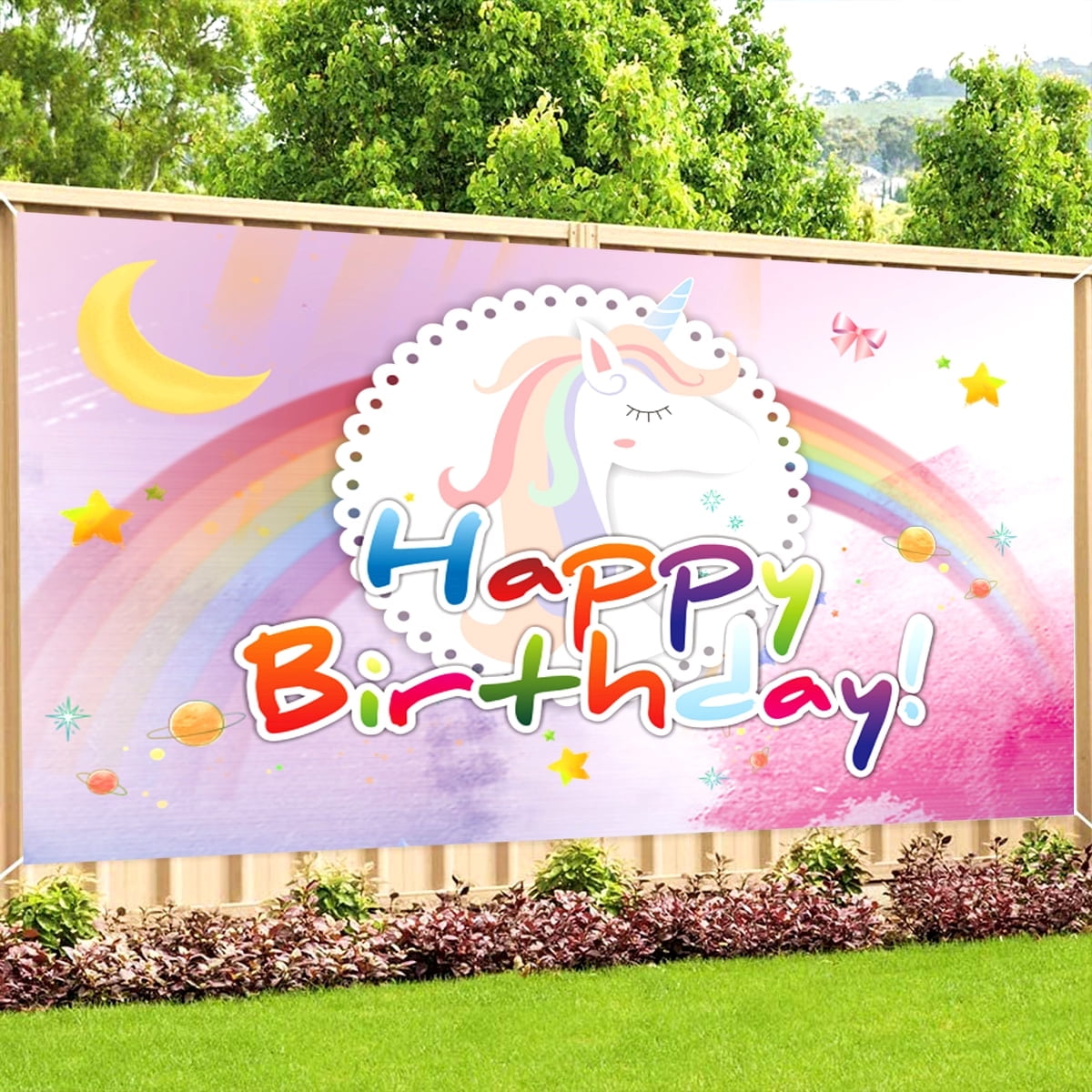 Happy Birthday for Girls Party Supplies Unicorn Decoration Rainbow Backdrop Indoor Outdoor Decorations for Kids 45" x 70"