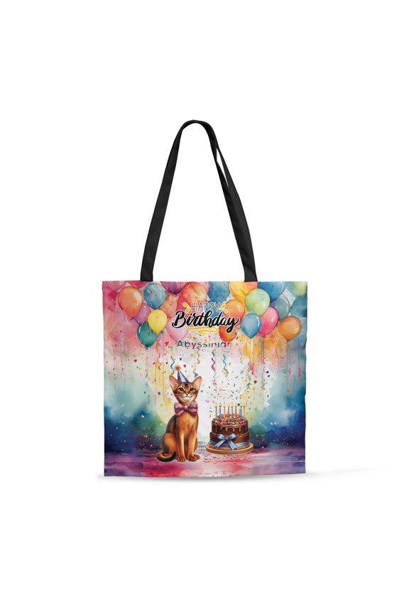 Happy Birthday to Abyssinian Kitten Party Balloons Cake All Over Print 3D Canvas Tote Bag Cat Lover Kitten Owner Gifts Reusable Handbag - 00027