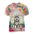 thumbnail image 1 of Happy Birthday to Alaskan Malamute Kitten Party Balloons Cake All Over Print 3D Shirt Unisex Merch Alaska Mal Dog Lovers Gifts - 00027, 1 of 6