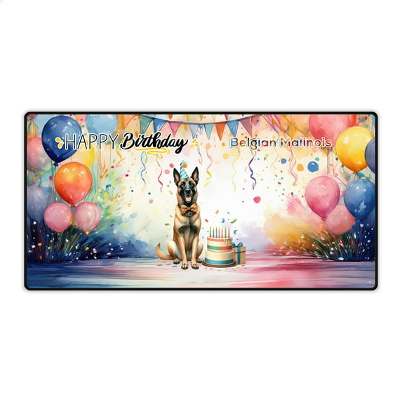 Happy Birthday to Belgian Malinois Kitten Party Balloons Cake Desk Mat Full Keyboard Mouse Pad Sheepdog Dog Lover Gifts Large Mousepad - 00027