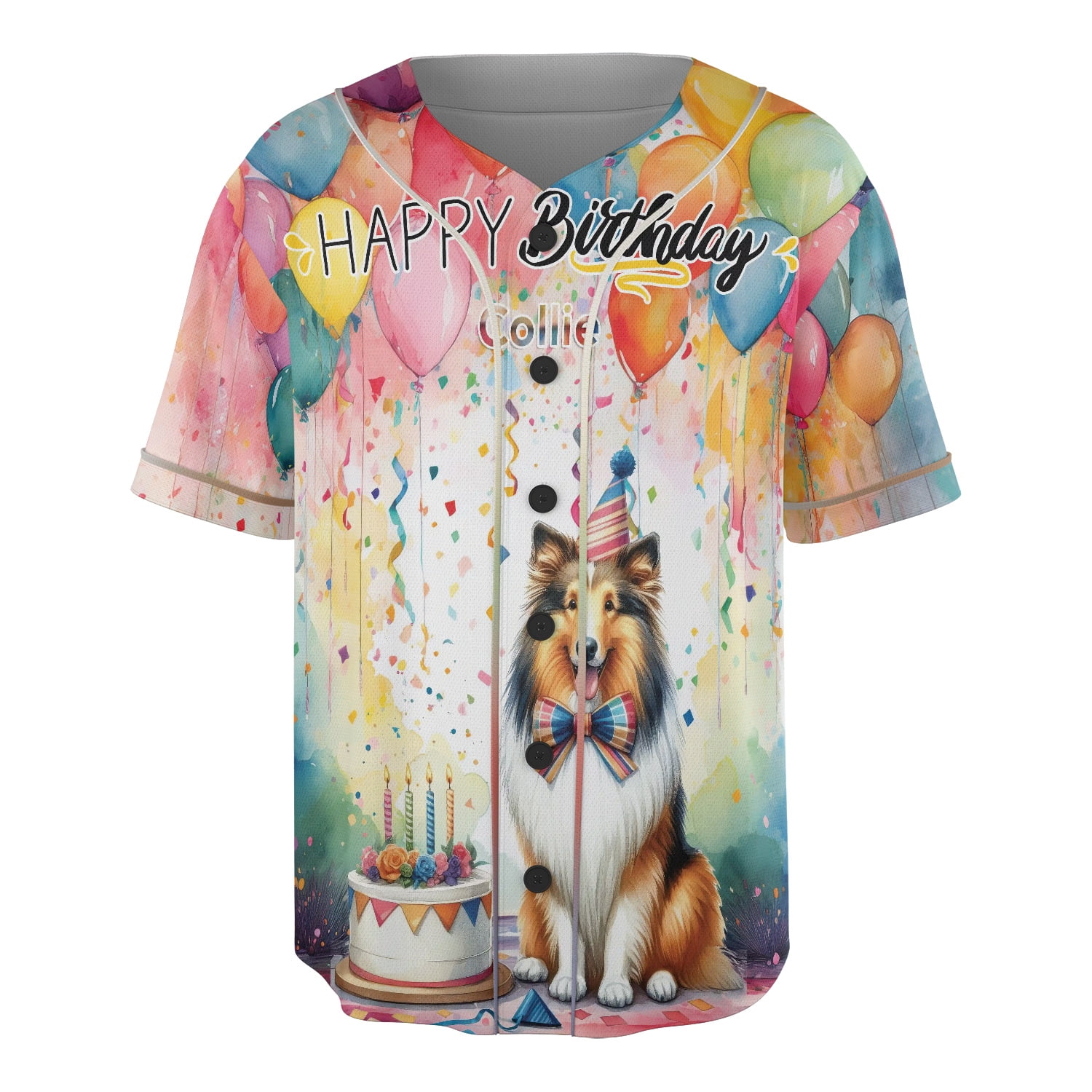 Happy Birthday to Collie Kitten Party Balloons Cake All Over Print 3D ...