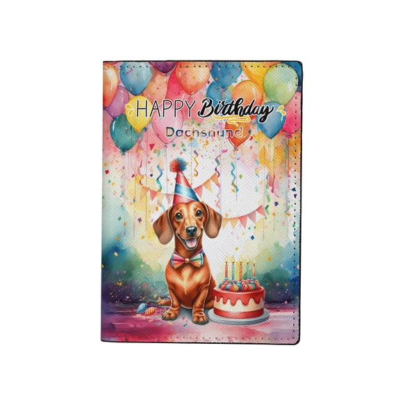 Happy Birthday to Dachshund Kitten Party Balloons Cake Travel Passport Wallet Wiener Dog Lover Gifts Idea PU Leather Passport Holder Cover - 00027