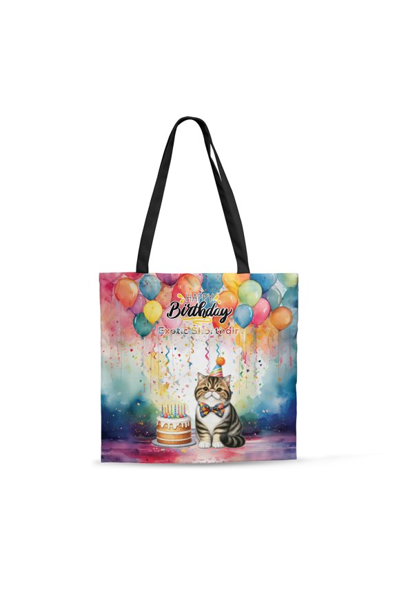 Happy Birthday to Exotic Shorthair Kitten Party Balloons Cake All Over Print 3D Canvas Tote Bag Cat Lover Kitten Owner Gifts Reusable Handbag - 00027