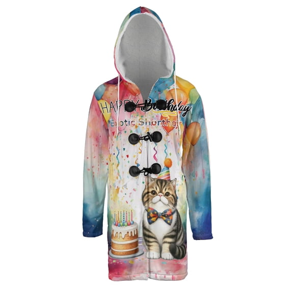 Happy Birthday to Exotic Shorthair Kitten Party Balloons Cake All Over Print 3D Hooded Duffle Toggle Coat Cat Lover Kitten Owner Gifts - 00027
