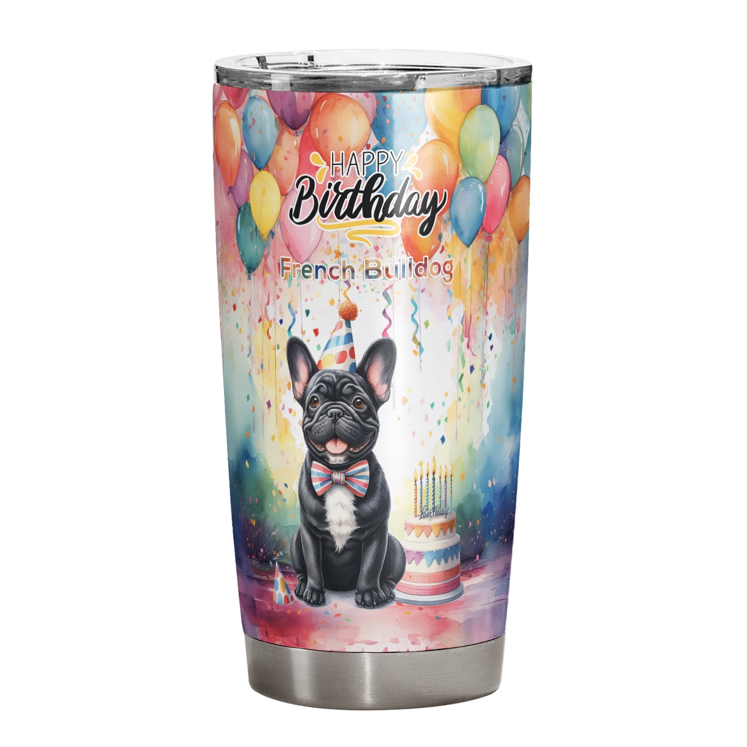 Happy Birthday to French Bulldog Kitten Party Balloons Cake 20oz Happy Birthday to French Bulldog Kitten Party Balloons Cake 20oz