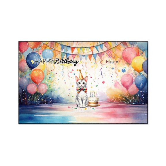 Happy Birthday to Manx Kitten Party Balloons Cake Indoor Rug Cat Lover Kitten Owner Gifts Carpet Living Bed Room Sofa Home Decor - 00027