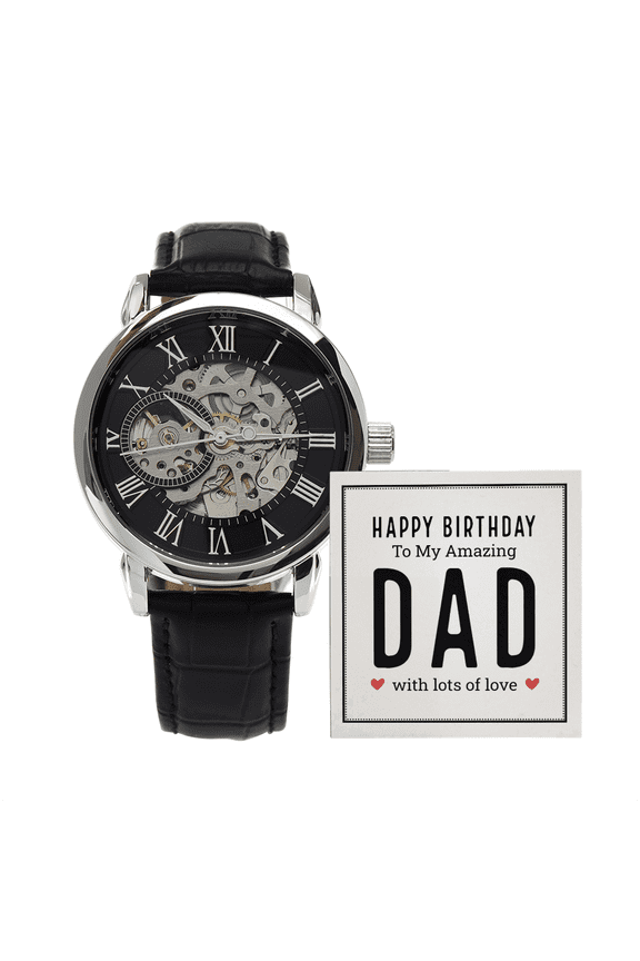 Happy Birthday to My Amazing Dad Men's Openwork Watch With Mahogany Box