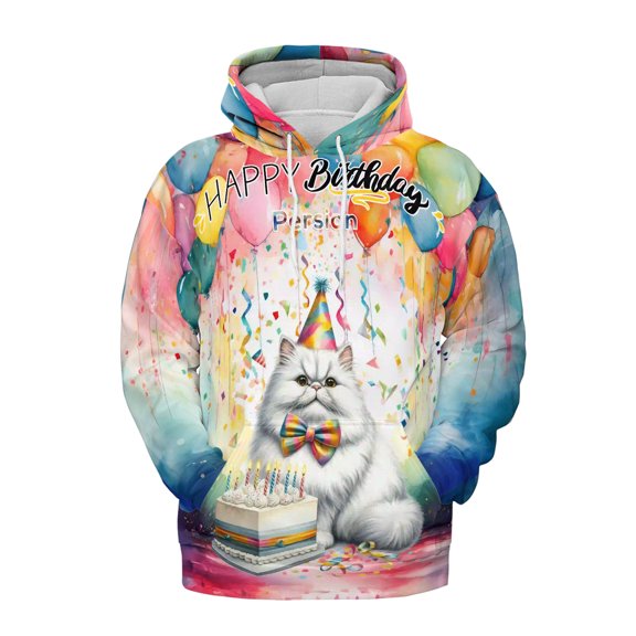 Happy Birthday to Persian Kitten Party Balloons Cake All Over Print 3D Hoodie Unisex Merch Hoodies Cat Lover Kitten Owner Gifts - 00027