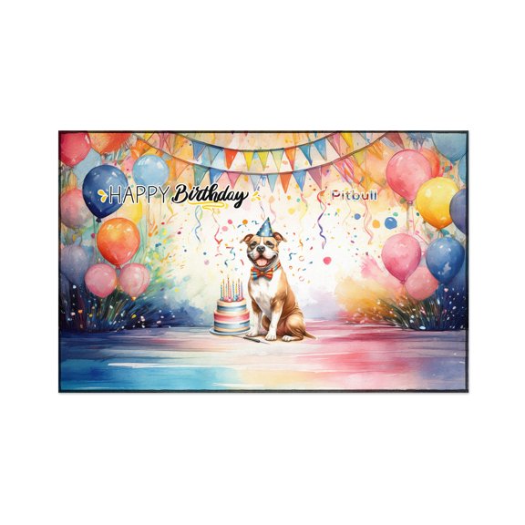 Happy Birthday to Pitbull Kitten Party Balloons Cake Indoor Rug Terrier Dog Lover Carpet Living Bed Room Sofa Home Decor - 00027