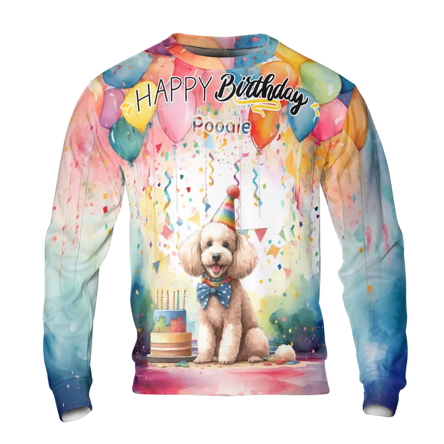 Happy Birthday to Poodle Kitten Party Balloons Cake All Over Print 3D ...