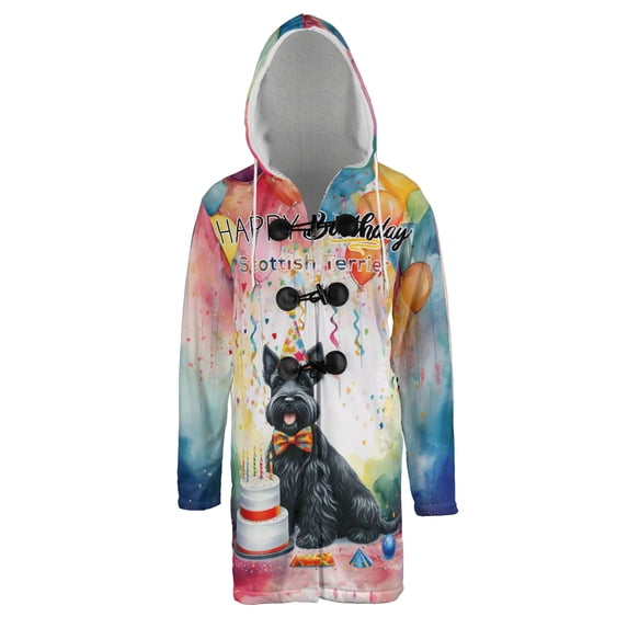 Happy Birthday to Scottish Terrier Kitten Party Balloons Cake All Over Print 3D Hooded Duffle Toggle Coat Scottie Dog Lover Gifts - 00027