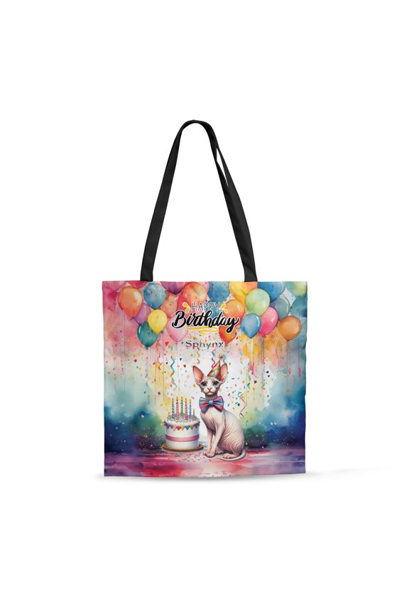 Happy Birthday to Sphynx Kitten Party Balloons Cake All Over Print 3D Canvas Tote Bag Cat Lover Kitten Owner Gifts Idea Reusable Handbag - 00027