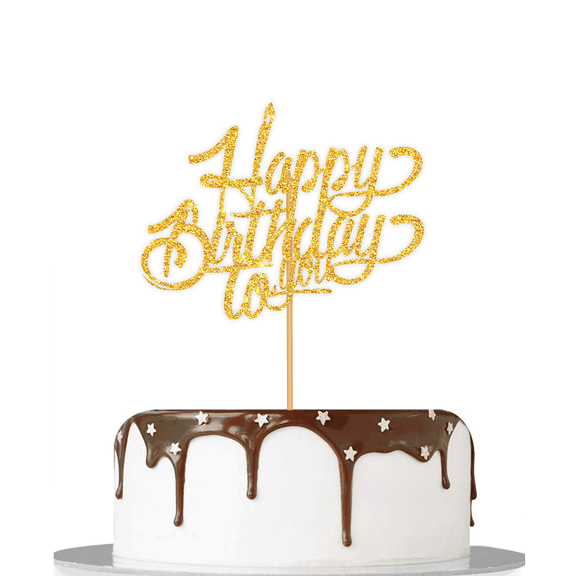 Happy Birthday to You Gold Glitter Cake Topper, Birthday Party Decoration