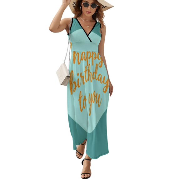 Happy Birthday to You Womens Night Club Maxi Dress V Neck Sleeveless Bohemia Long Dresses