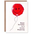 thumbnail image 1 of Happy Birthday to a Lovely Niephling Simple Smiley Face Red Balloon Fun Non Binary Gender Neutral Card, 1 of 3