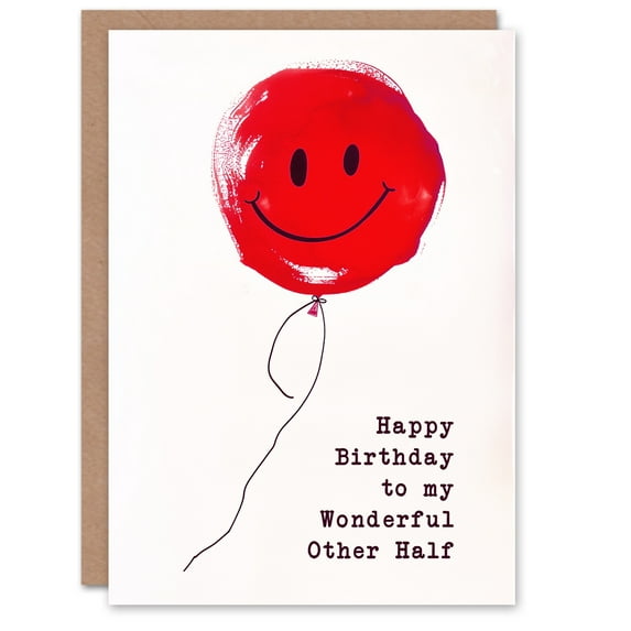 Happy Birthday to my Wonderful Other Half Simple Smiley Face Red Balloon Fun Non Binary Gender Neutral Card