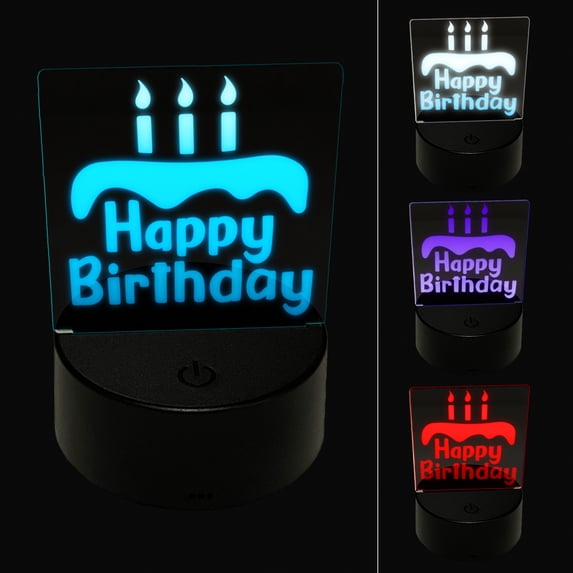 Happy Birthday with Cake LED Night Light Sign 3D Illusion Desk Nightstand Lamp