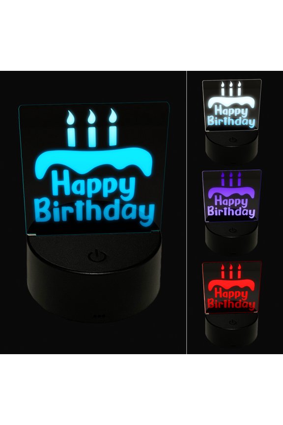 Happy Birthday with Cake LED Night Light Sign 3D Illusion Desk Nightstand Lamp