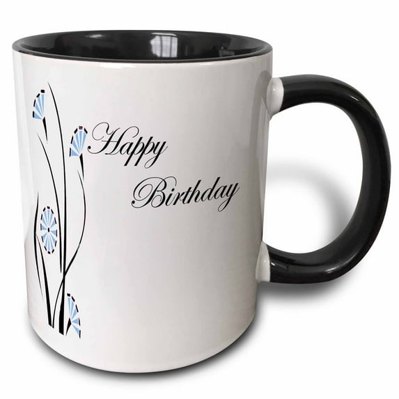 Happy Birthday with image of flowers 11oz Two-Tone Black Mug mug-212335-4