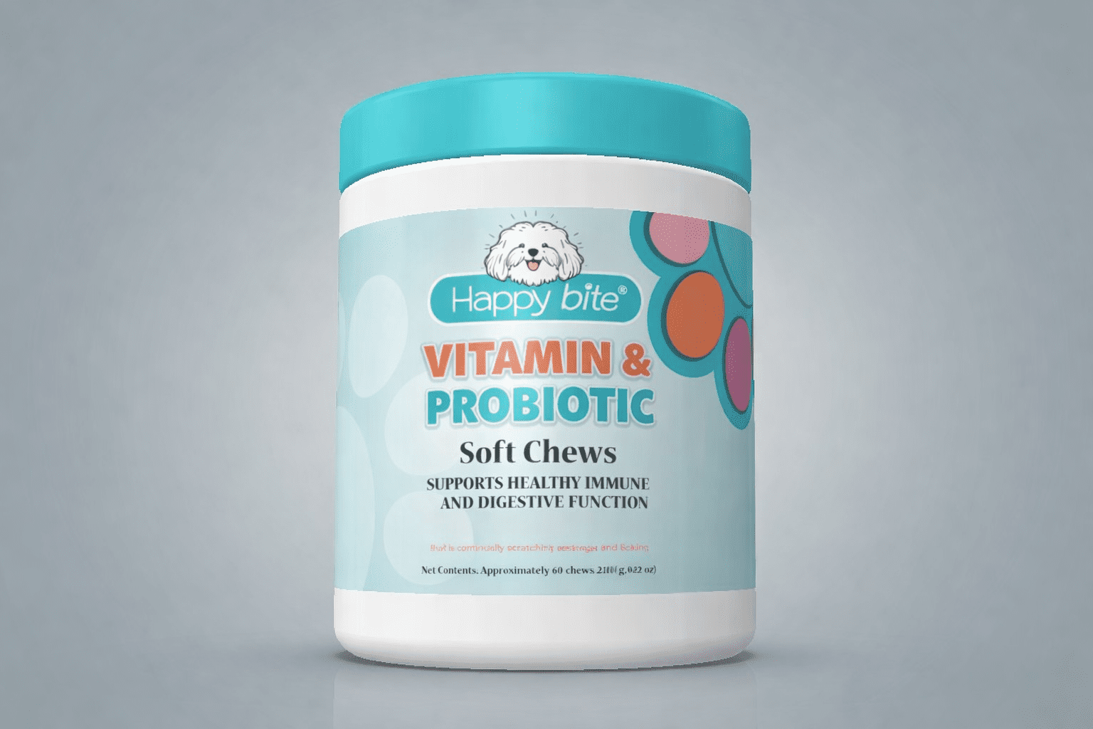 Happy Bite Dog Probiotic & Vitamin Soft Chews for Dogs – Digestive Support – Daily Supplement – 60 Count