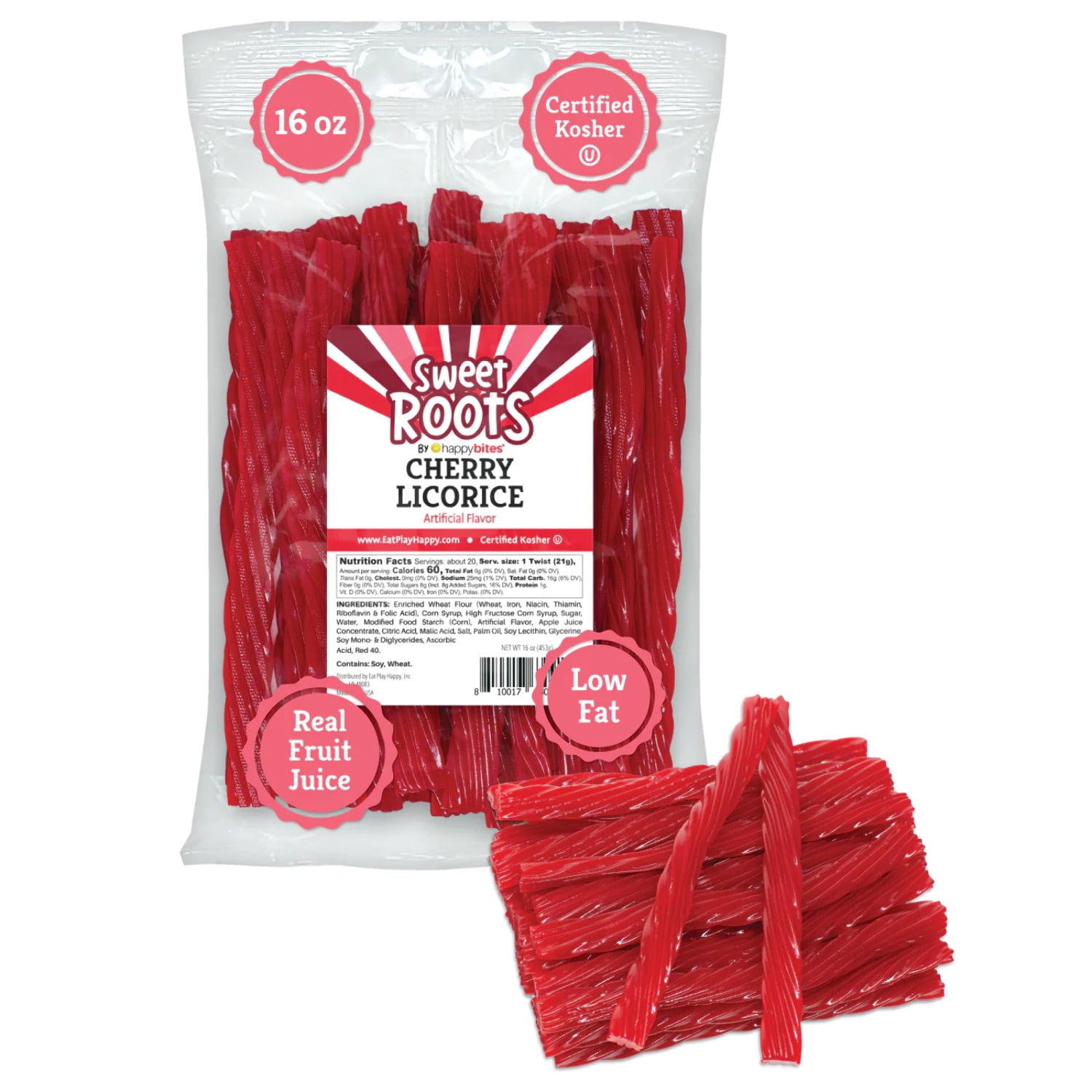 Happy Bites Cherry Licorice Twists JUMBO Size Made with Real Fruit