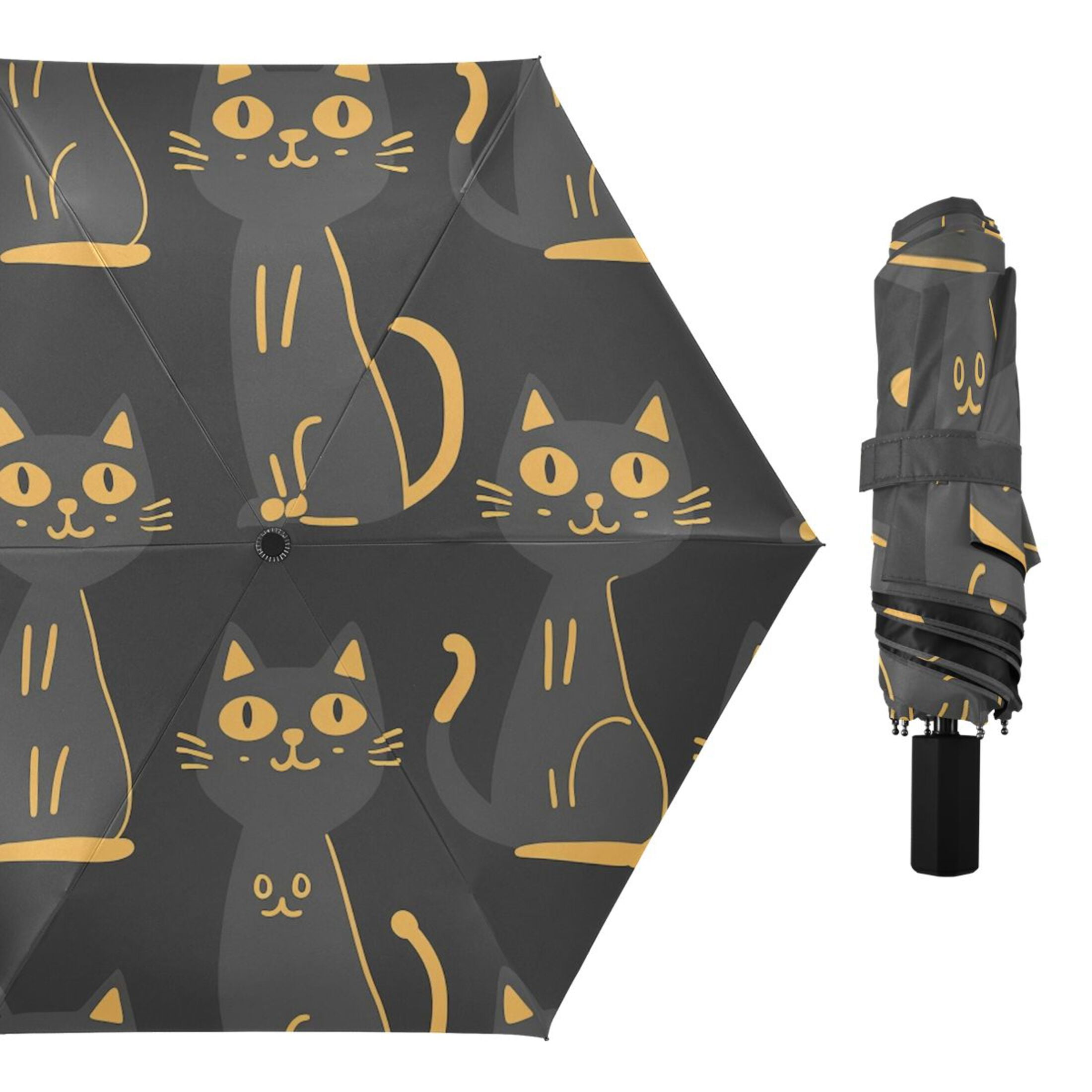 Happy Black Cats Compact Sun Umbrella Windproof Travel Umbrellas for Rain Strong Portable UV Protection