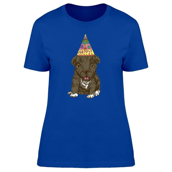 Happy Black Puppy With Hat T-Shirt Women -Image by Shutterstock, Female XX-Large