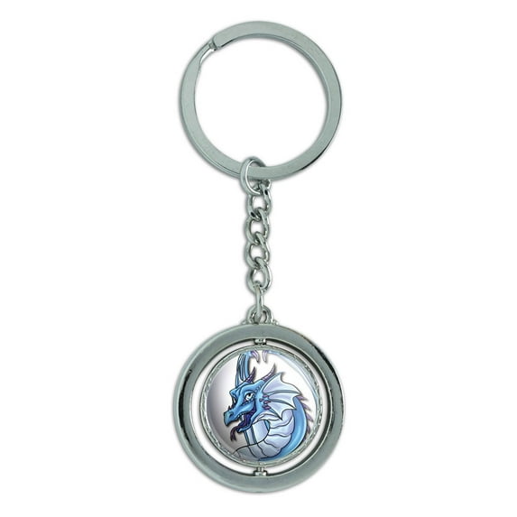 Happy Blue Dragon Cute Fantasy Spinning Circle Metal Keychain