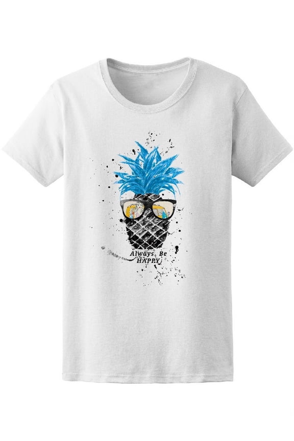Happy Blue Pineapple Watercolor T-Shirt Women -Image by Shutterstock, Female x-Large