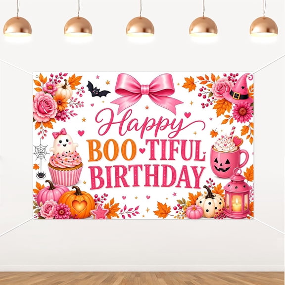 Happy Boo Tiful Birthday Backdrop Halloween Pink Bow Decorations