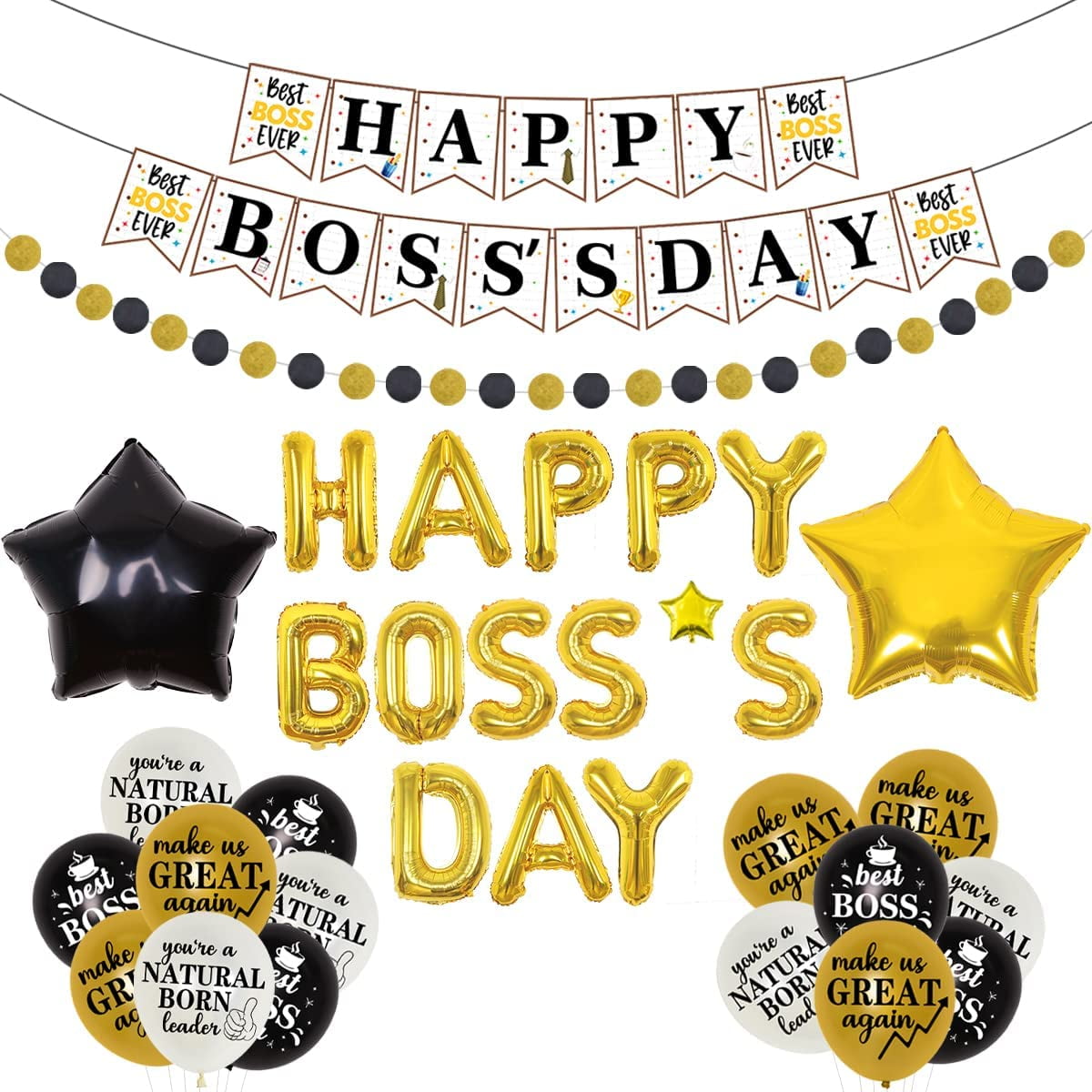 Happy Boss's Day Party Decoration For Man Happy Boss's Day Banner Best Boss Ever Office Supplies Black And Gold Happy Boss A Day Foil Balloon For Happy Boss's Day Theme Party Decoration