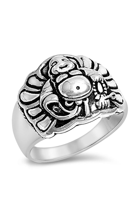 Happy Buddha Religious Ring ( Sizes 6 7 8 9 10 11 12 13 ) New .925 Sterling Silver Band Rings (Size 9)