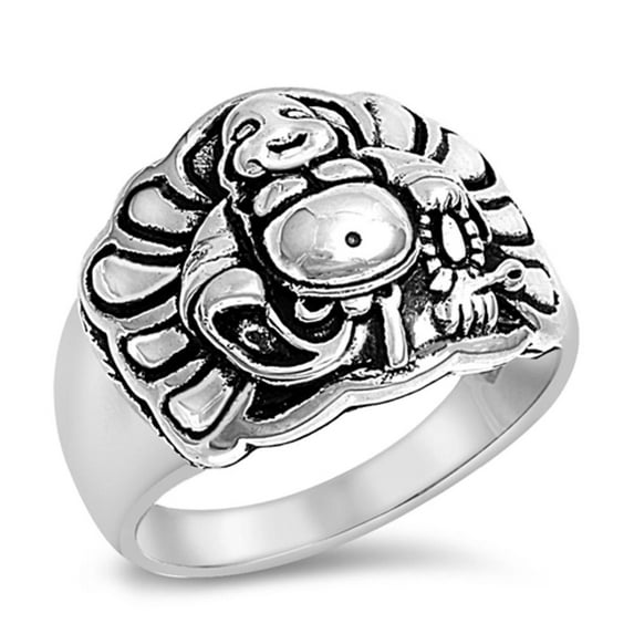 Happy Buddha Religious Ring ( Sizes 6 7 8 9 10 11 12 13 ) New .925 Sterling Silver Band Rings (Size 9)