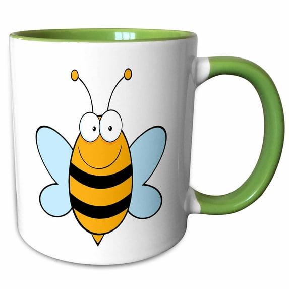 3drose, Happy Bumble Bee Goofy Cartoon, 15oz Two-tone Green Mug